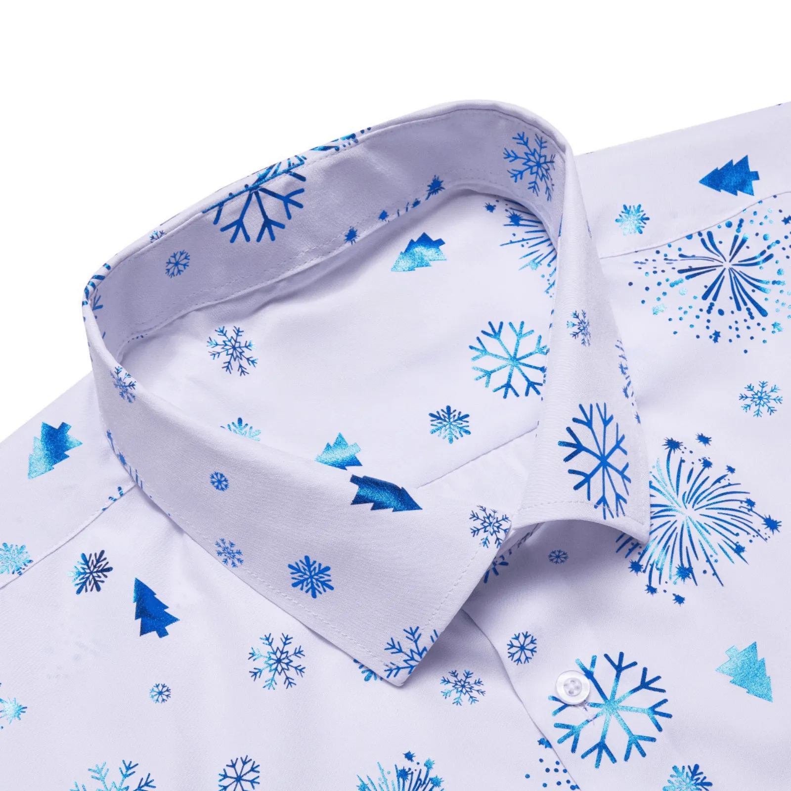 Barry. Wang Holiday White Shirt Sky Blue Snowflake Pattern Long Sleeve Shirt sold by Barrywang product image thumbnail 4