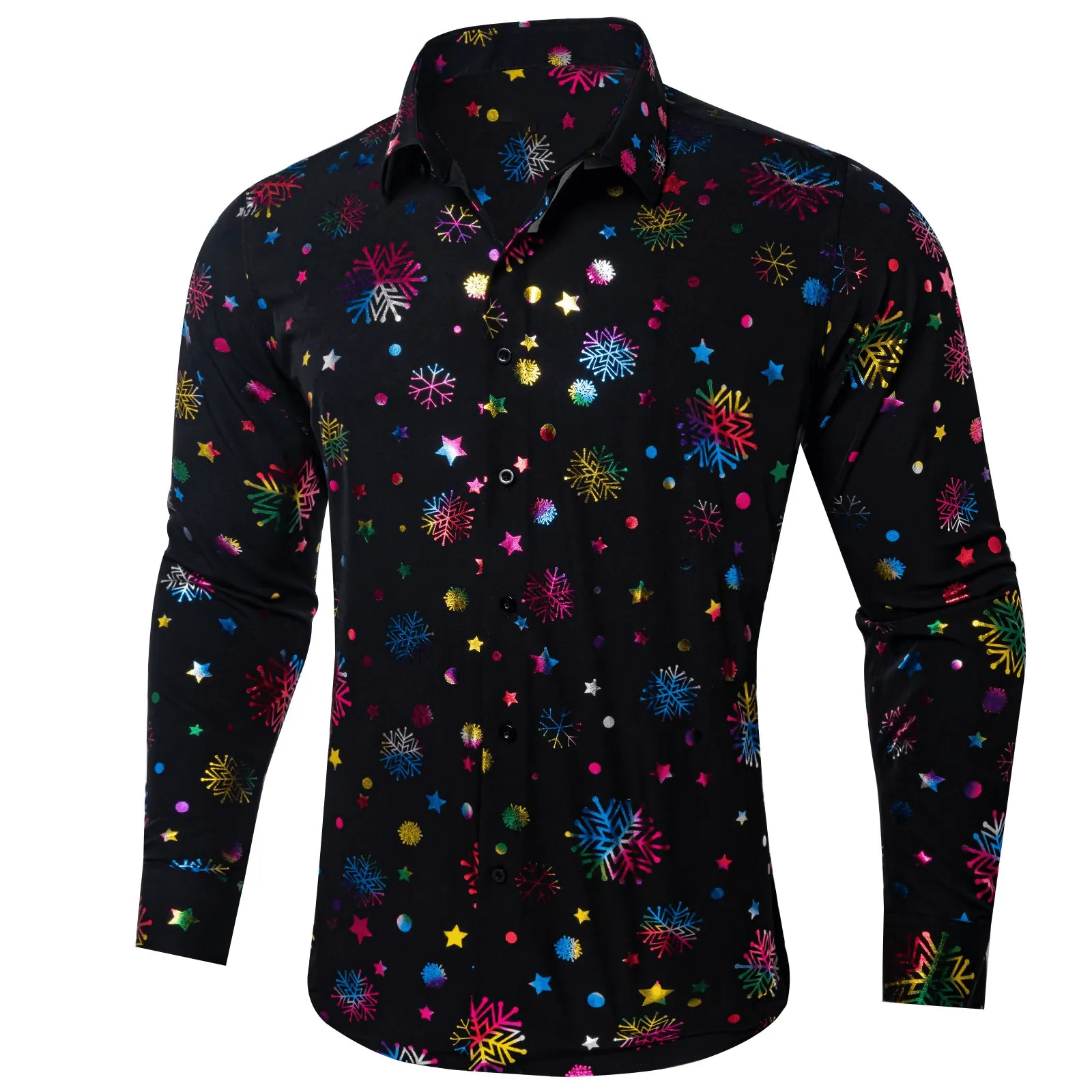 Barry.Wang Mens Black Shirt Colorful Xmas Holiday Party Button Up Dress Shirt sold by Barrywang product image thumbnail 2