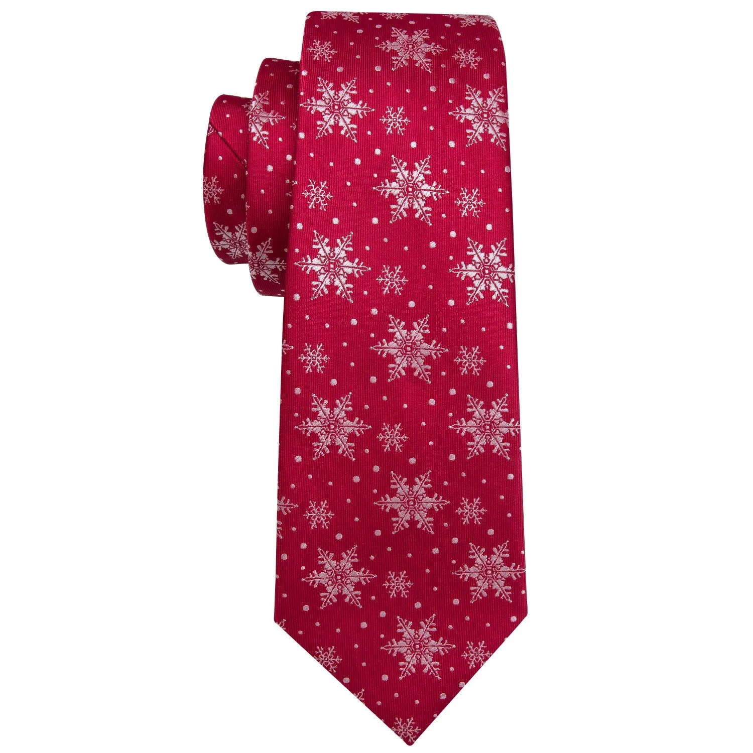 Barry. Wang Holiday Red Tie White Snowflake Silk Men's Tie Pocket Square Cufflinks Set sold by Barrywang product image thumbnail 5