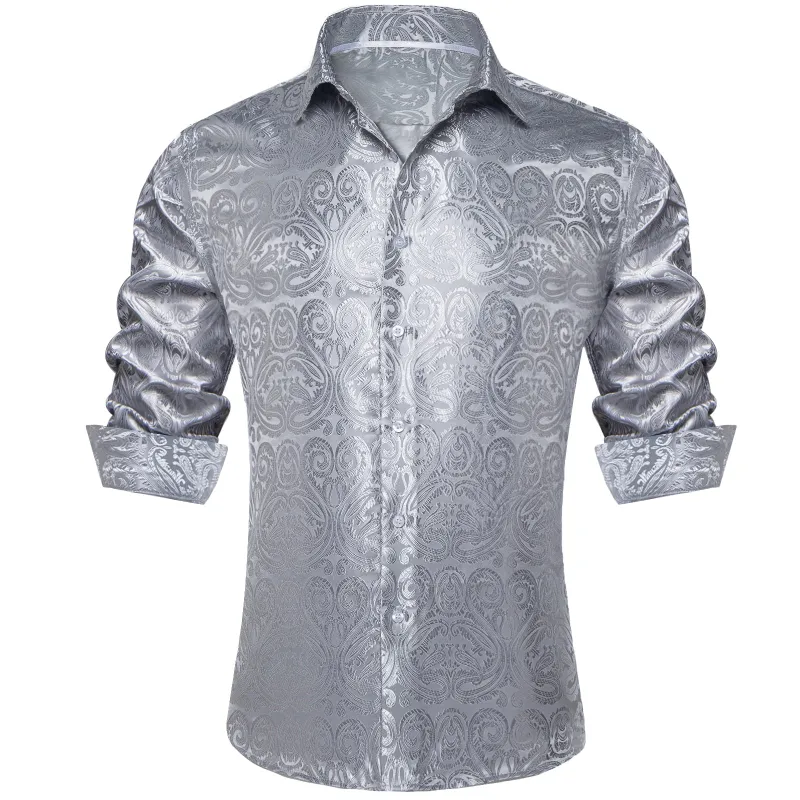 Barry. Wang Grey Paisley Long Sleeve Button Down Dress Shirt sold by Barrywang