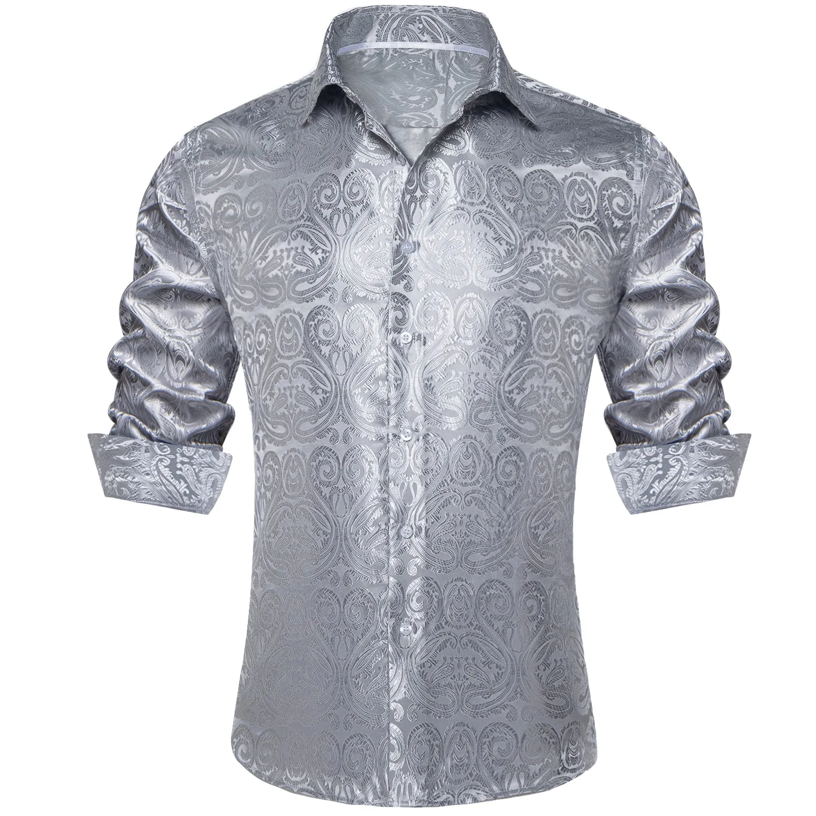 Barry. Wang Grey Paisley Long Sleeve Button Down Dress Shirt sold by Barrywang