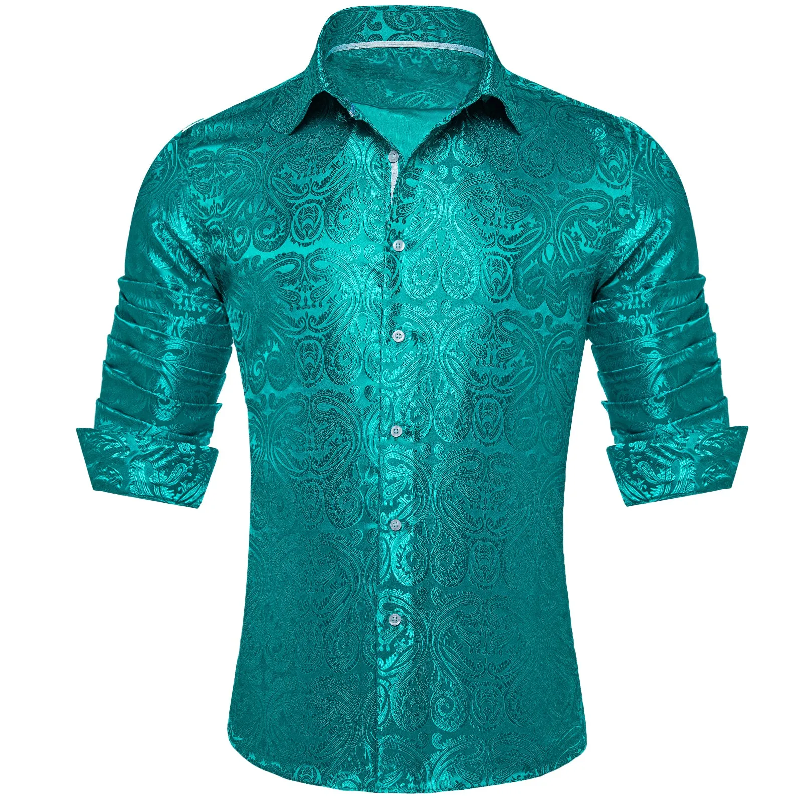 Barry. Wang Teal Blue Paisley Long Sleeve Button Down Dress Shirt sold by Barrywang