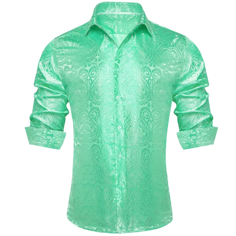 Barry. Wang Green Paisley Long Sleeve Button Down Dress Shirt sold by Barrywang