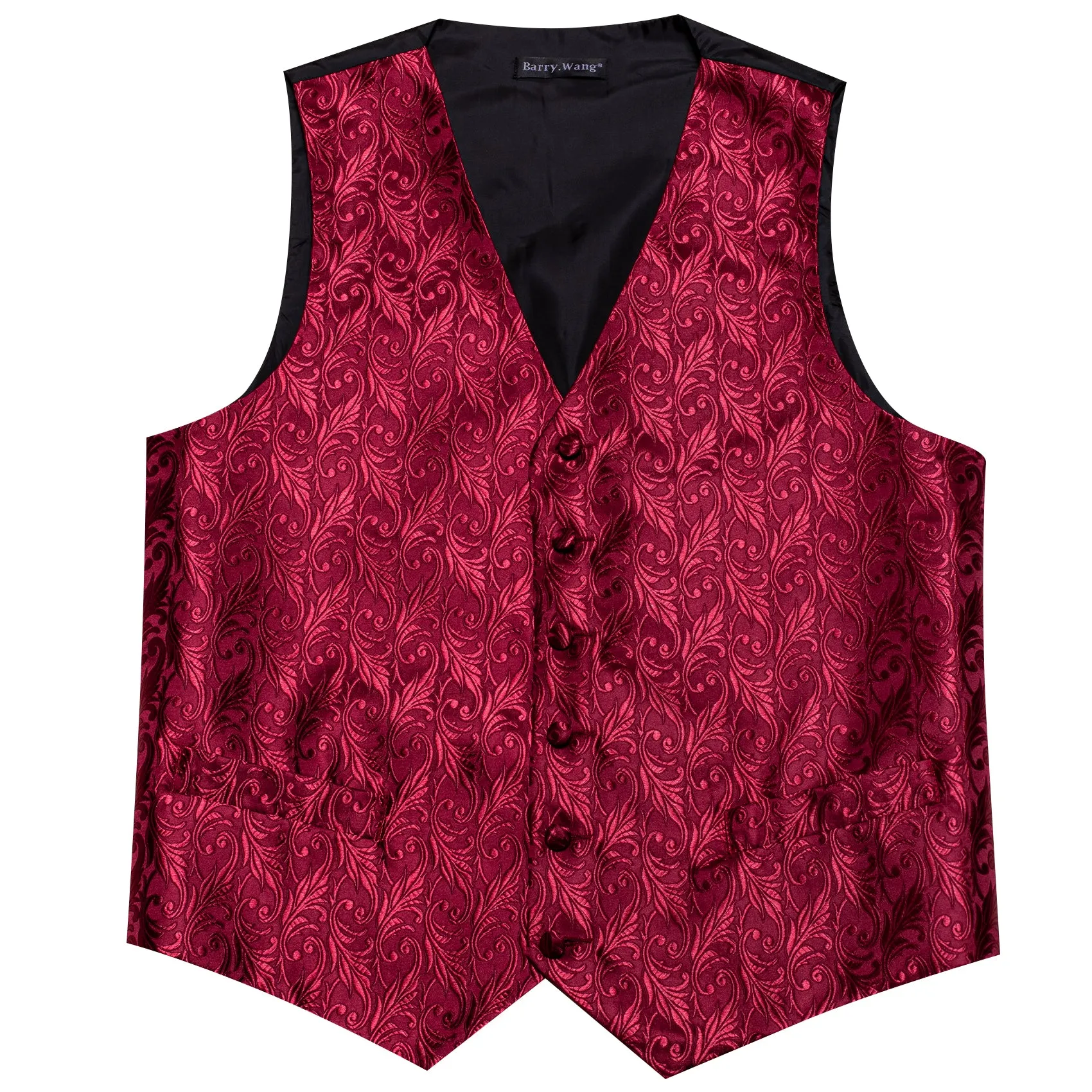 Barry. Wang Dark Red Floral Silk Vest Tie Pocket square Cufflinks Set sold by Barrywang product image thumbnail 3