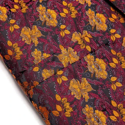 Barry. Wang Burgundy Vest Orange Jacquard Floral Men's Waistcoat Tie Set sold by Barrywang product image thumbnail 4