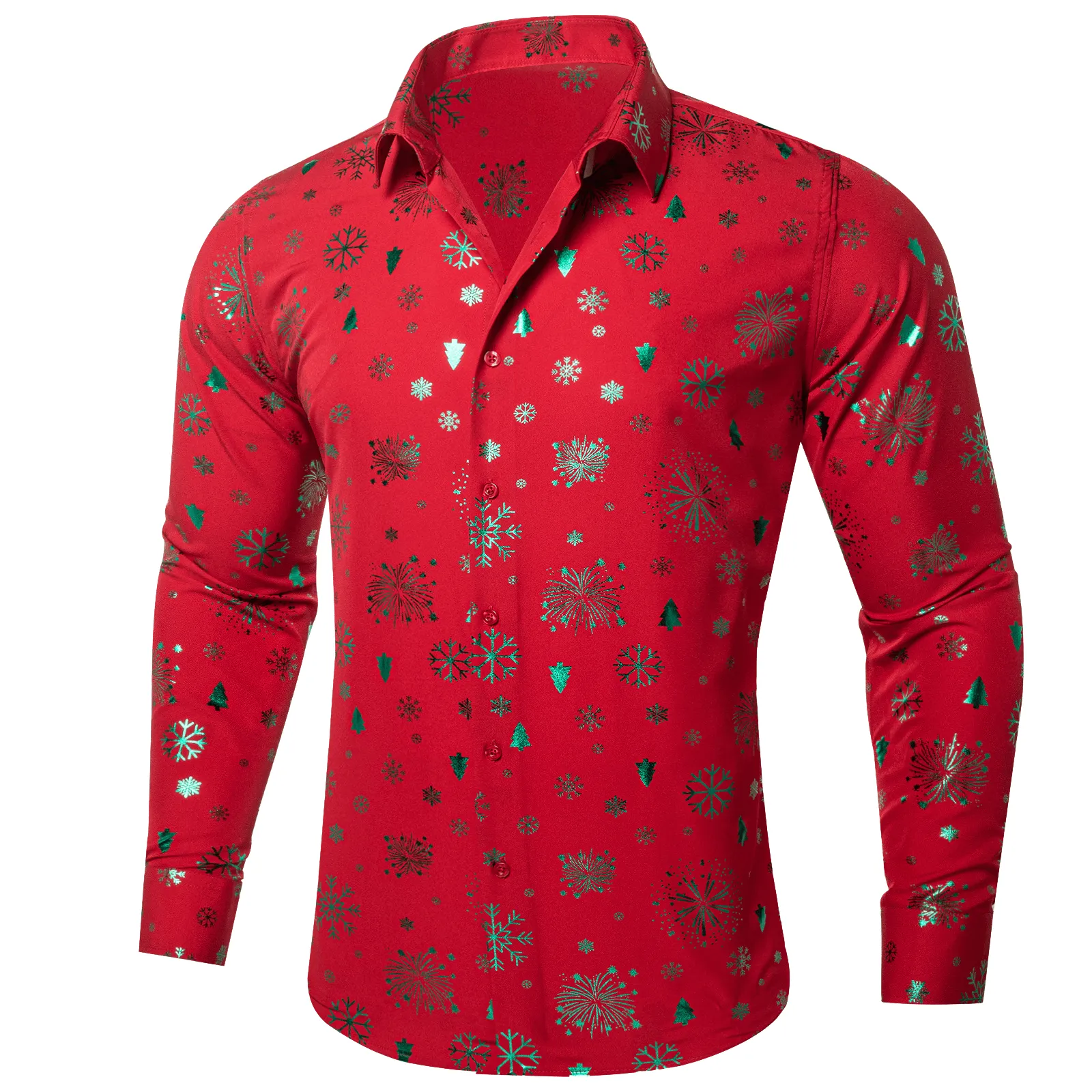 Barry.Wang Mens Red Shirt Green Xmas Long Sleeve Shirt sold by Barrywang product image thumbnail 2