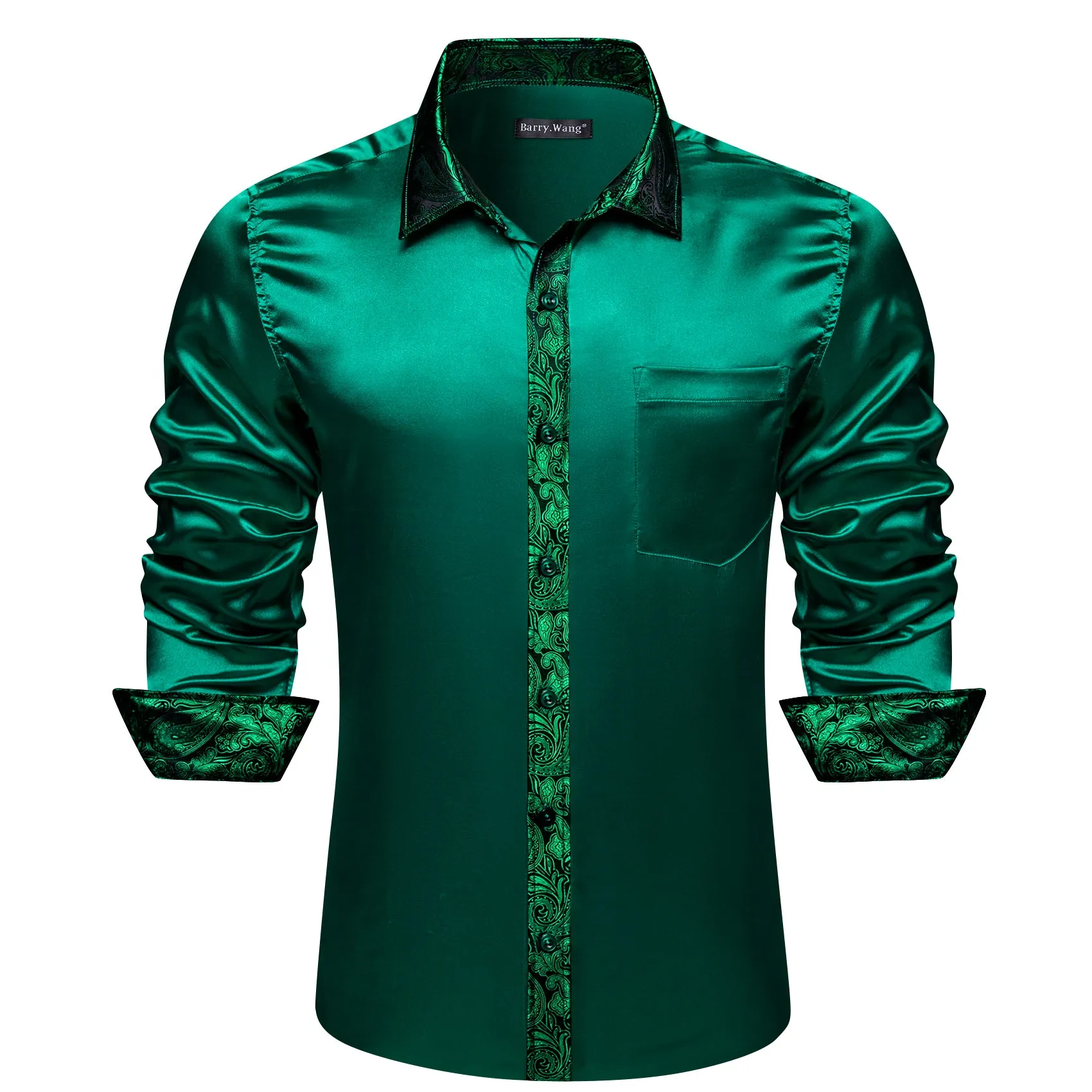 Barry. Wang Green Splicing Men Business Shirt sold by Barrywang