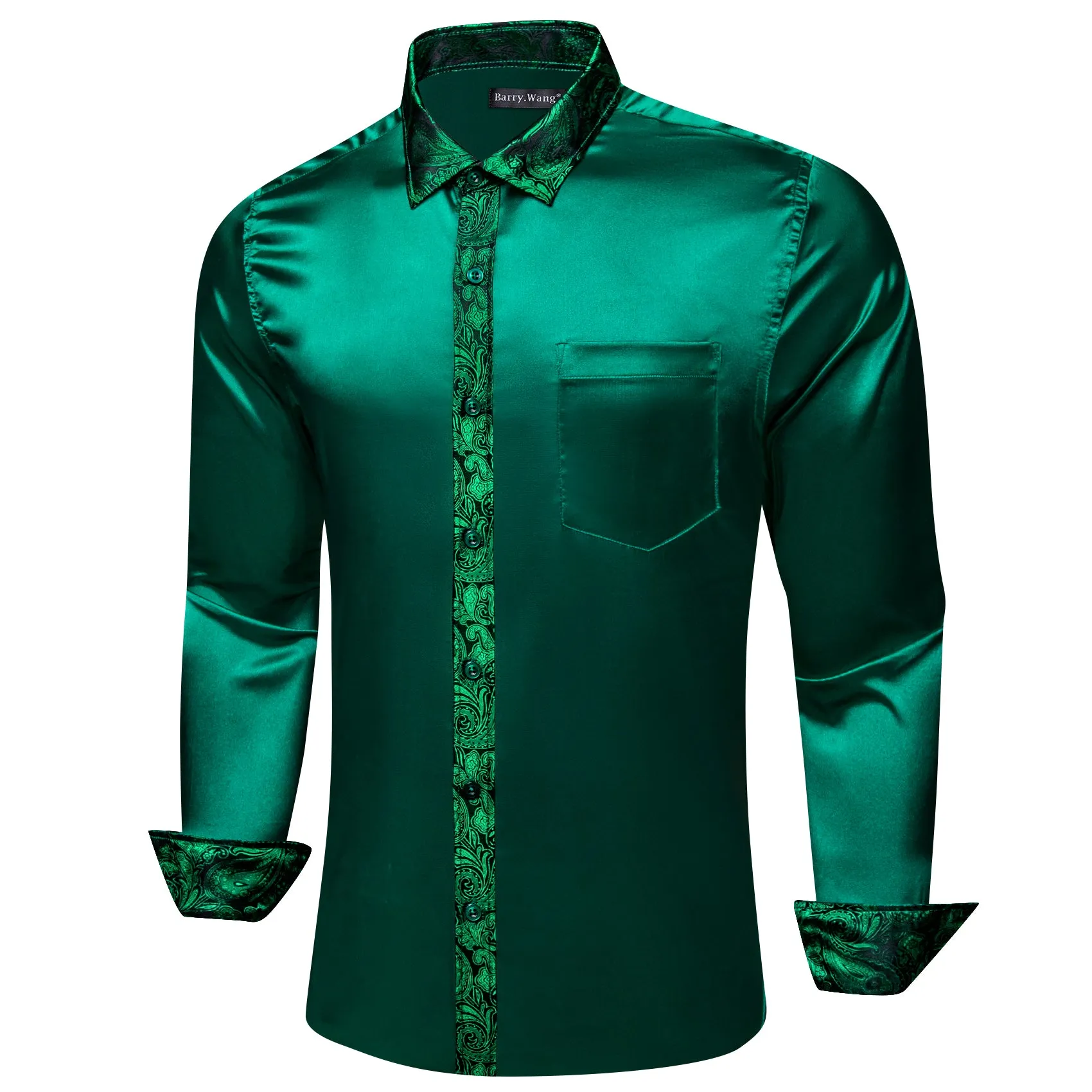 Barry. Wang Green Splicing Men Business Shirt sold by Barrywang product image thumbnail 2