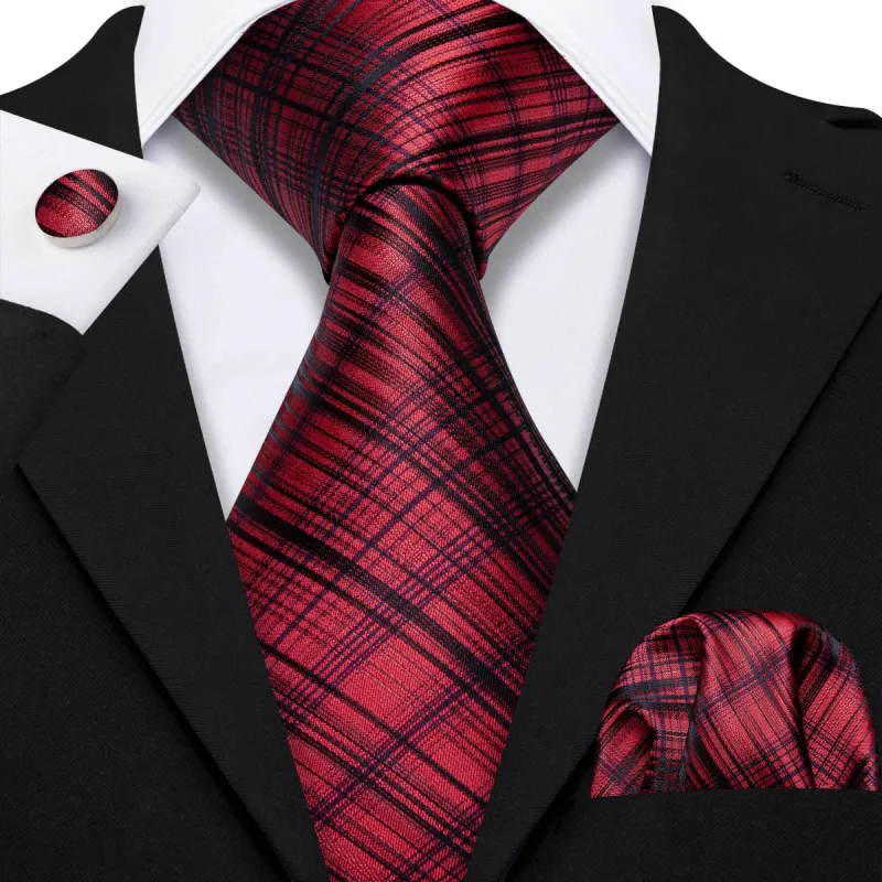 Barry. Wang Red Black Striped Men Neckties Pocket Square Cufflinks Set sold by Barrywang