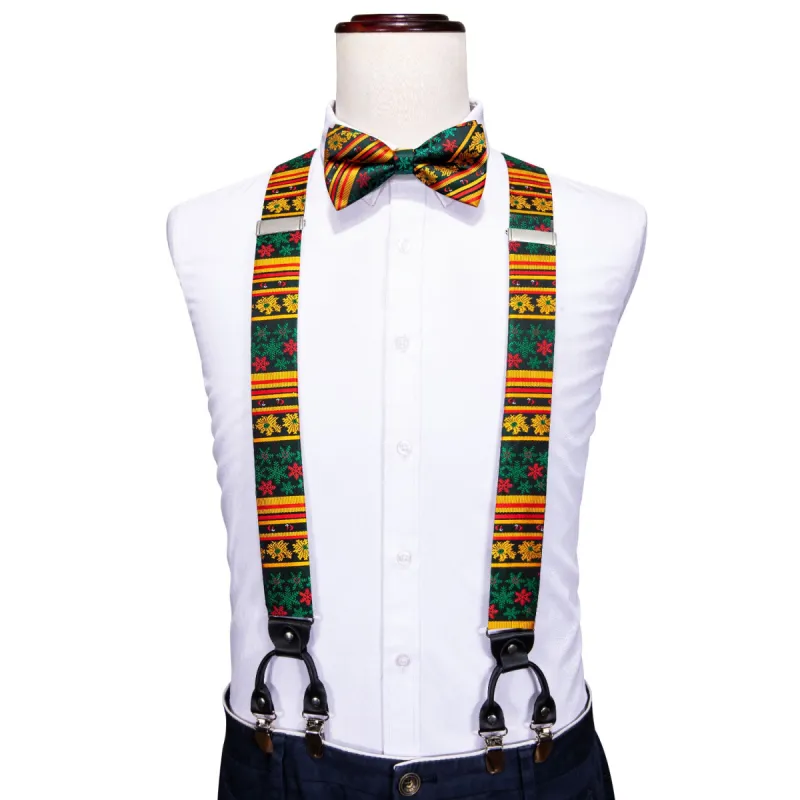 Christmas Yellow Green Y Back Adjustable Bow Tie Suspenders Set sold by Barrywang
