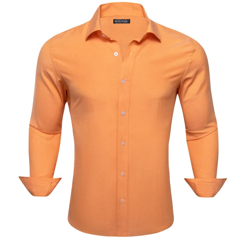 Barry Wang Orange Shirt Light Orange Button Up Solid Shirts Men's Top sold by Barrywang