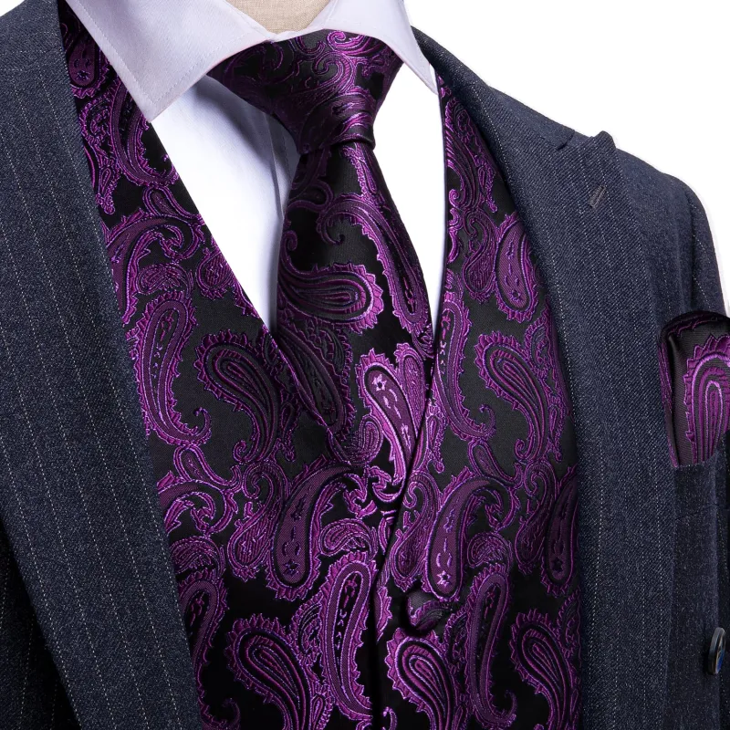 Barry. Wang Purple Suit Formal Floral Jacquard Dress Vest Tie Hanky Cufflinks Set sold by Barrywang