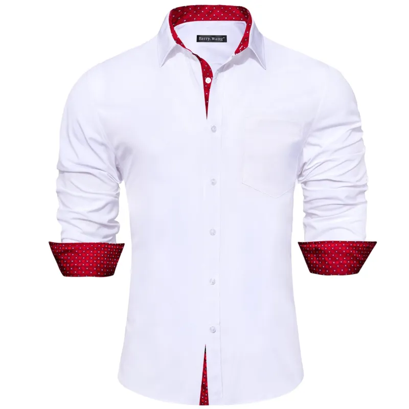 Barry. Wang White Splicing Shirt Slim Fit Long Sleeve Formal Shirt for Wedding sold by Barrywang