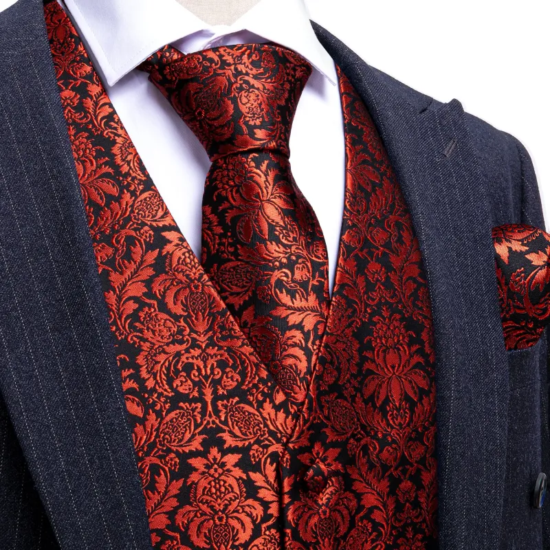 Barry. Wang Floral Suit Vest Formal Burgundy Waistcoat Necktie Handkercheif Cufflinks Set sold by Barrywang