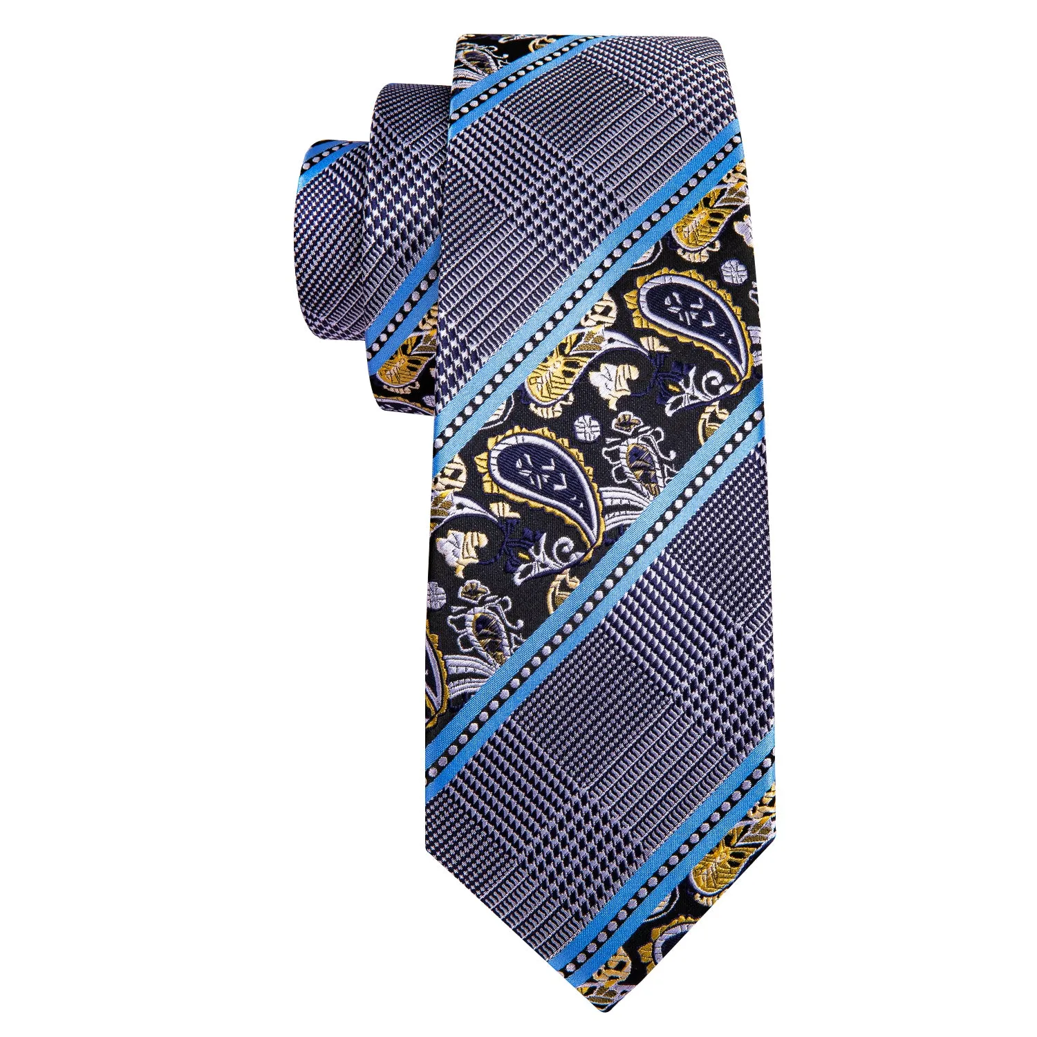 Barry. Wang Paisley Tie Black Blue Necktie Pocket Square Cufflinks Set for Men sold by Barrywang product image thumbnail 5