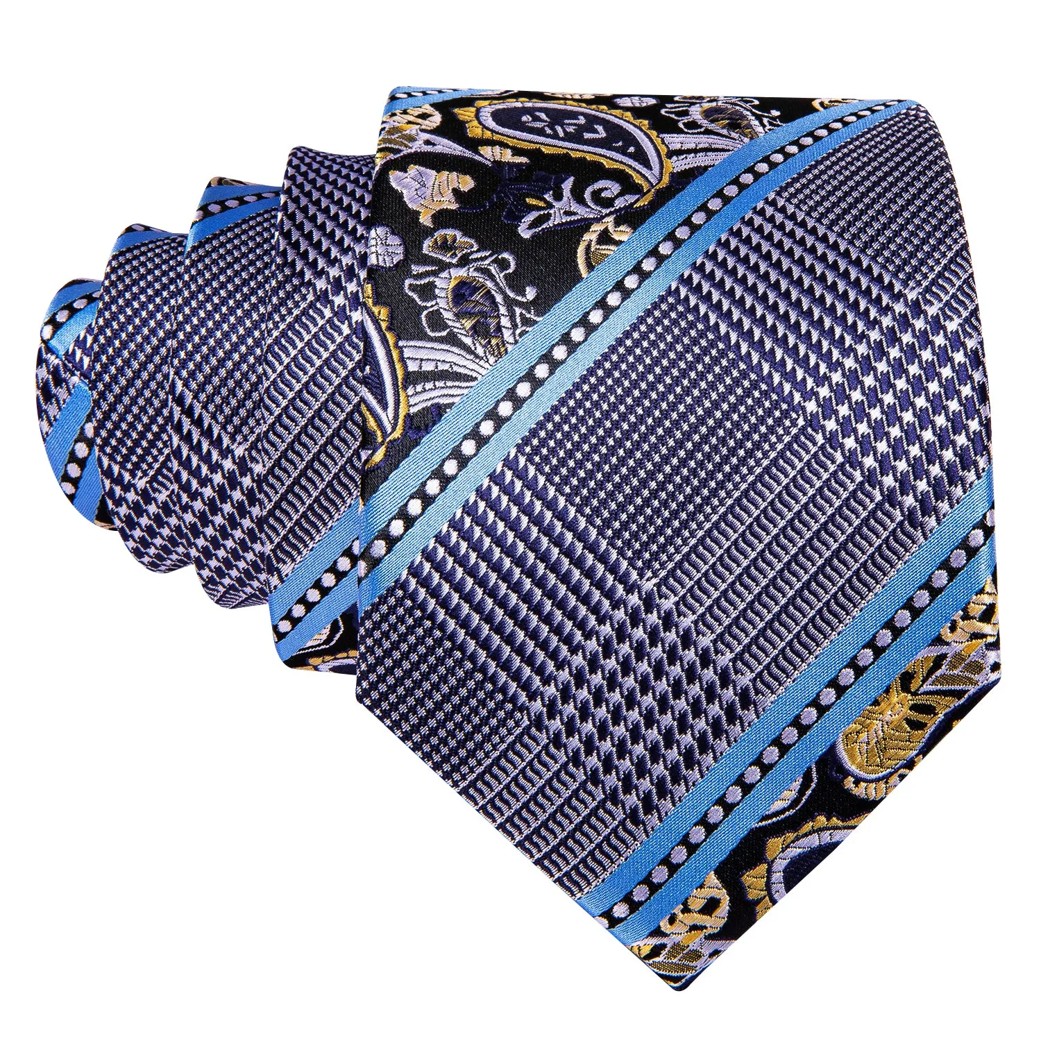 Barry. Wang Paisley Tie Black Blue Necktie Pocket Square Cufflinks Set for Men sold by Barrywang product image thumbnail 4