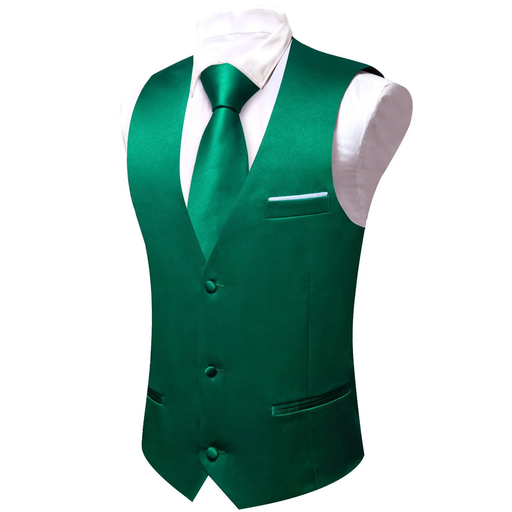 Barry. Wang Suit Vest Green Solid V-neck Formal Vest Tie Pocket Square Cufflinks Set sold by Barrywang product image thumbnail 2