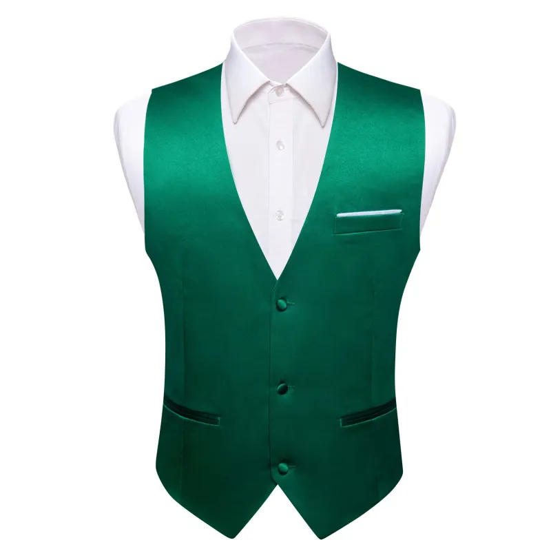 Barry. Wang Suit Vest Green Solid V-neck Formal Vest Tie Pocket Square Cufflinks Set sold by Barrywang