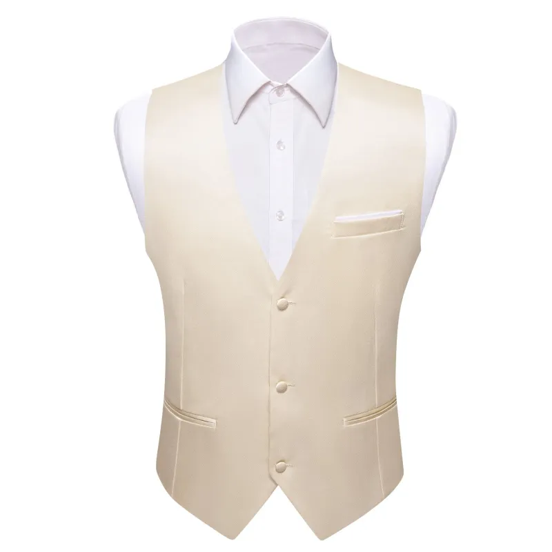 Barry. Wang Light Champagne Suit Vest Solid V-neck Formal Vest Tie Pocket Square Cufflinks Set sold by Barrywang