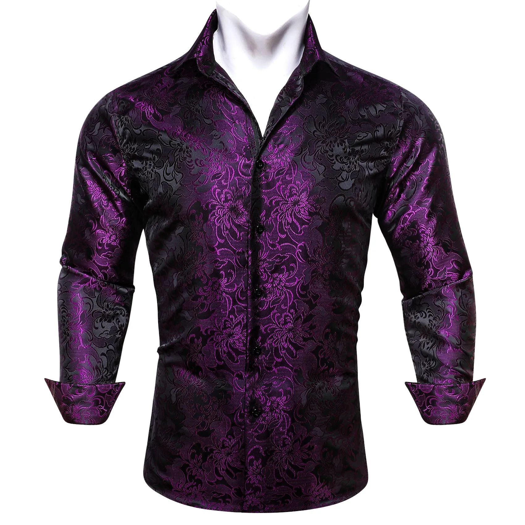 Barry Wang Dark Purple Paisley Shirt Silk Men's Windsor Collar Shirt sold by Barrywang product image thumbnail 4