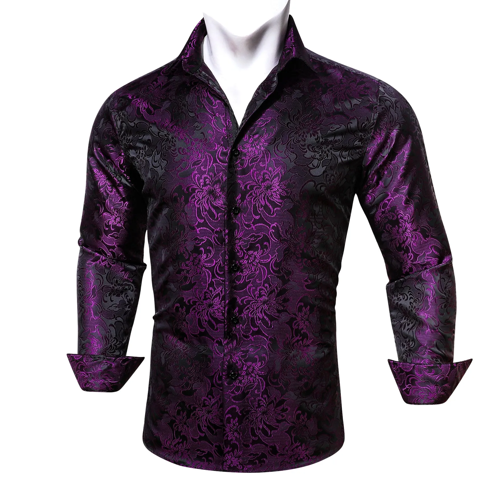 Barry Wang Dark Purple Paisley Shirt Silk Men's Windsor Collar Shirt sold by Barrywang product image thumbnail 5