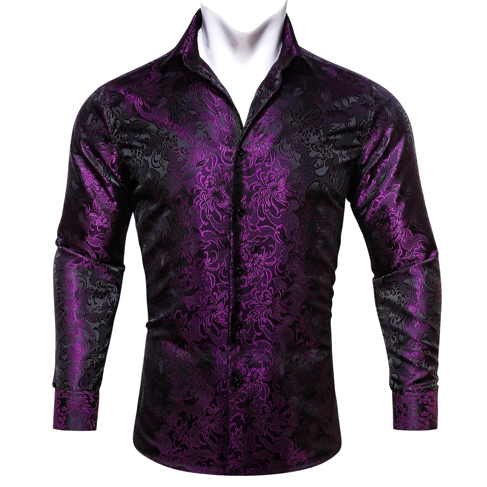 Barry Wang Dark Purple Paisley Shirt Silk Men's Windsor Collar Shirt sold by Barrywang