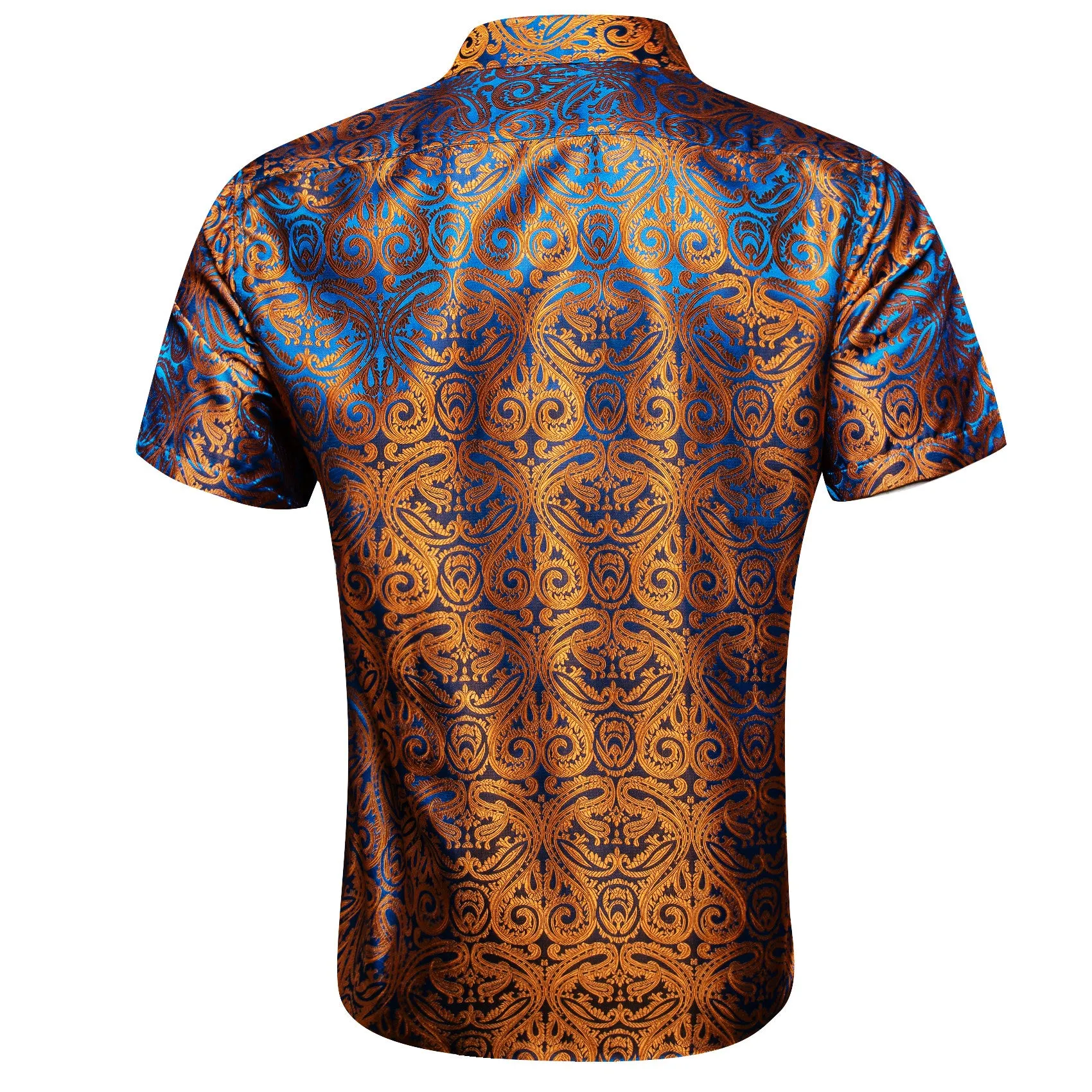 Barry. Wang Copper Paisley Button Down Shirt Casual Silk Short Sleeve Dress Shirt sold by Barrywang product image thumbnail 5