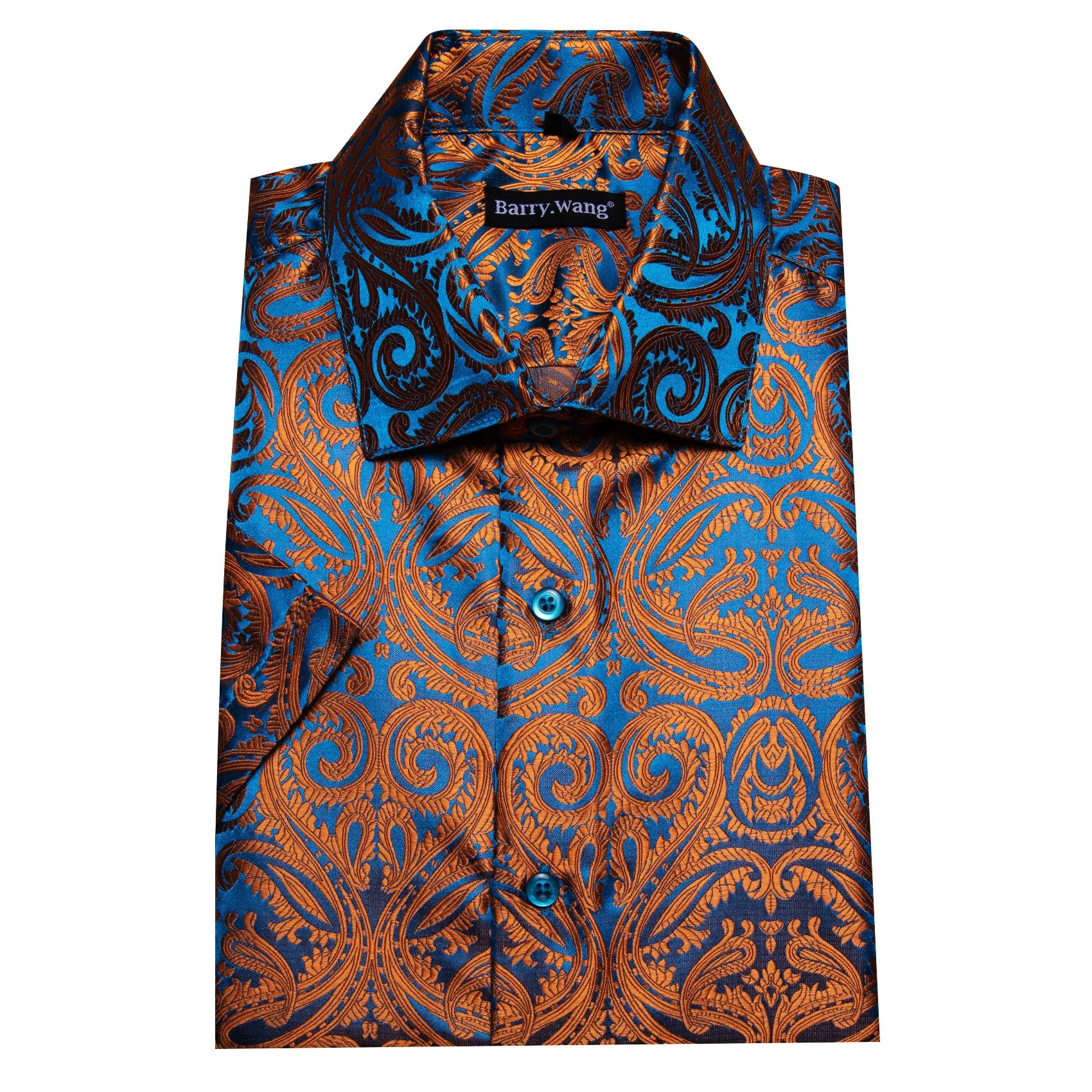 Barry. Wang Copper Paisley Button Down Shirt Casual Silk Short Sleeve Dress Shirt sold by Barrywang product image thumbnail 4