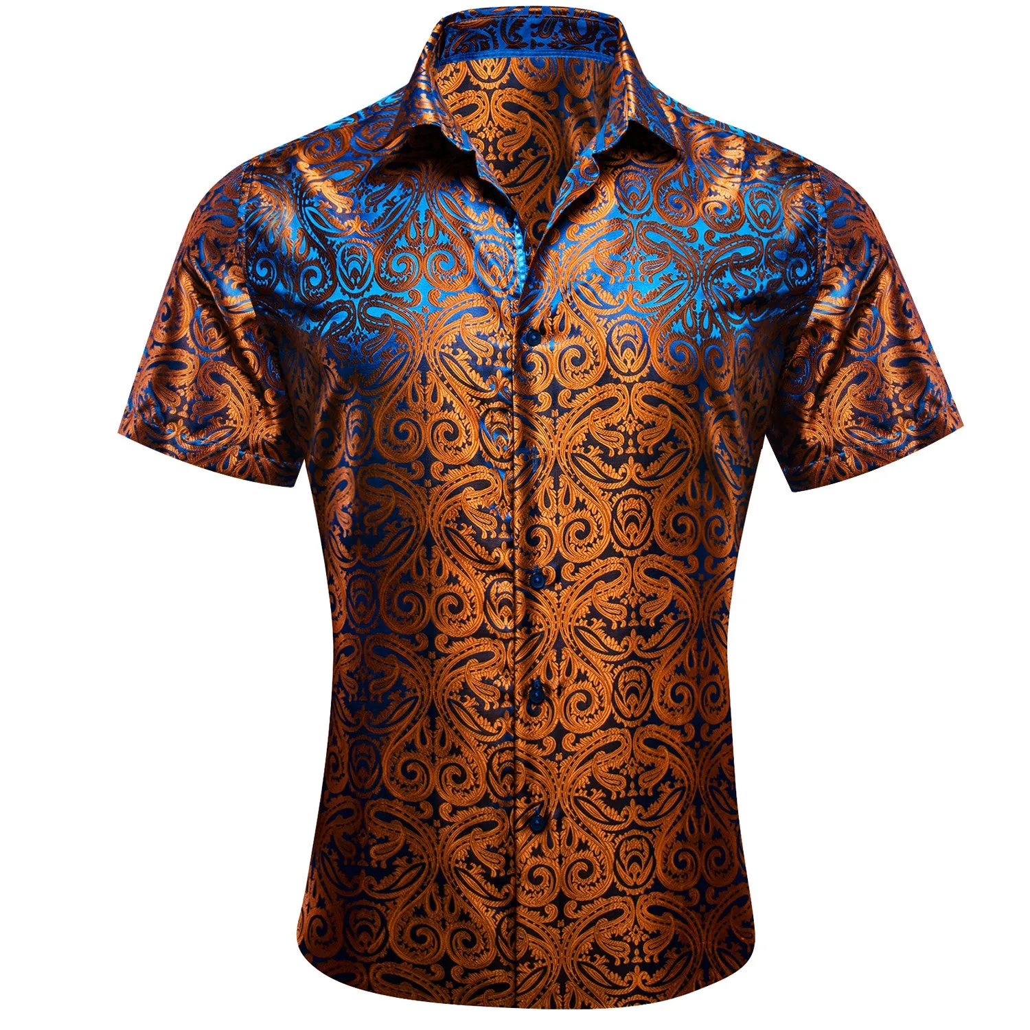 Barry. Wang Copper Paisley Button Down Shirt Casual Silk Short Sleeve Dress Shirt sold by Barrywang product image thumbnail 2