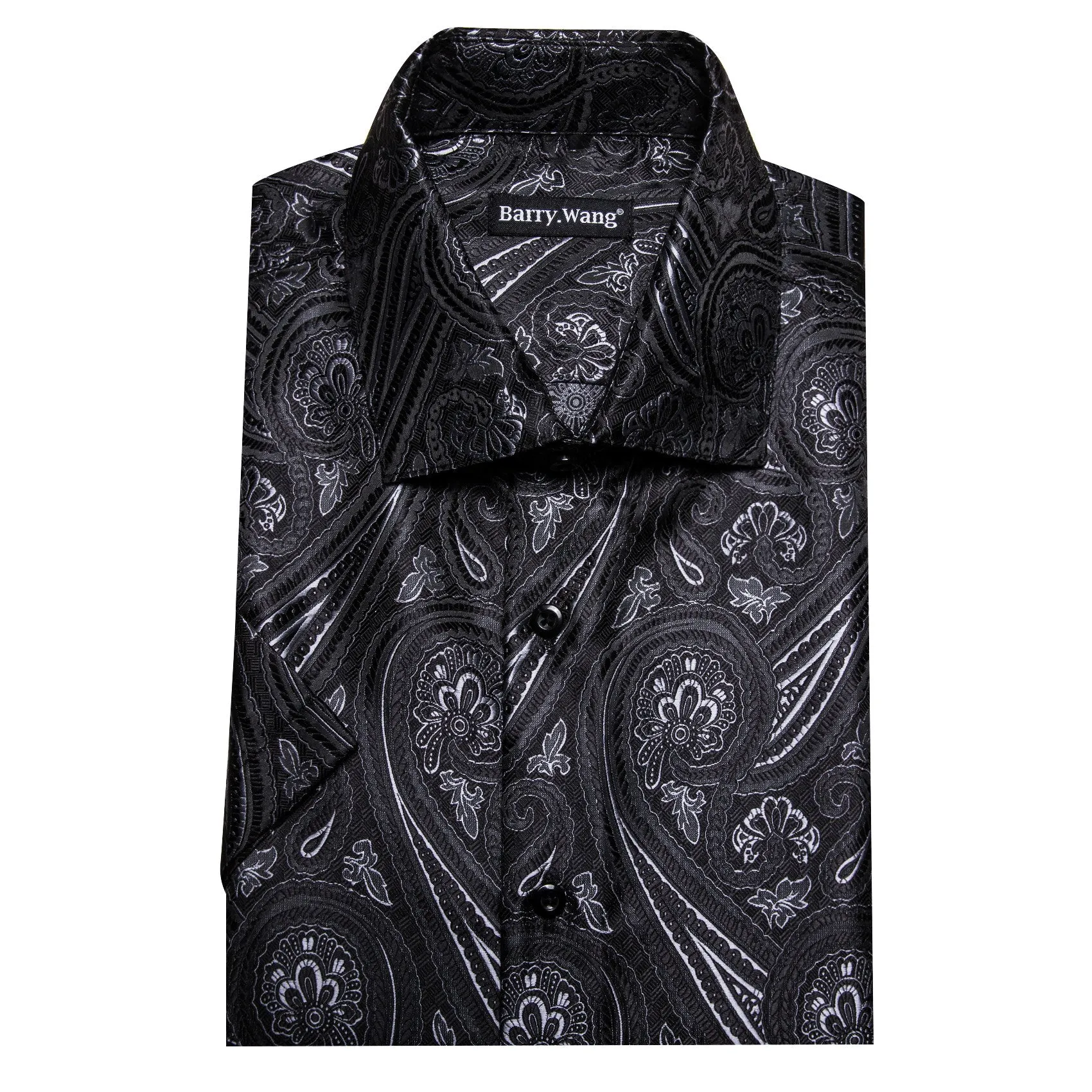 Barry. Wang Mens Western Shirt Black Grey Paisley Short Sleeve Button Down Dress Shirt sold by Barrywang product image thumbnail 4