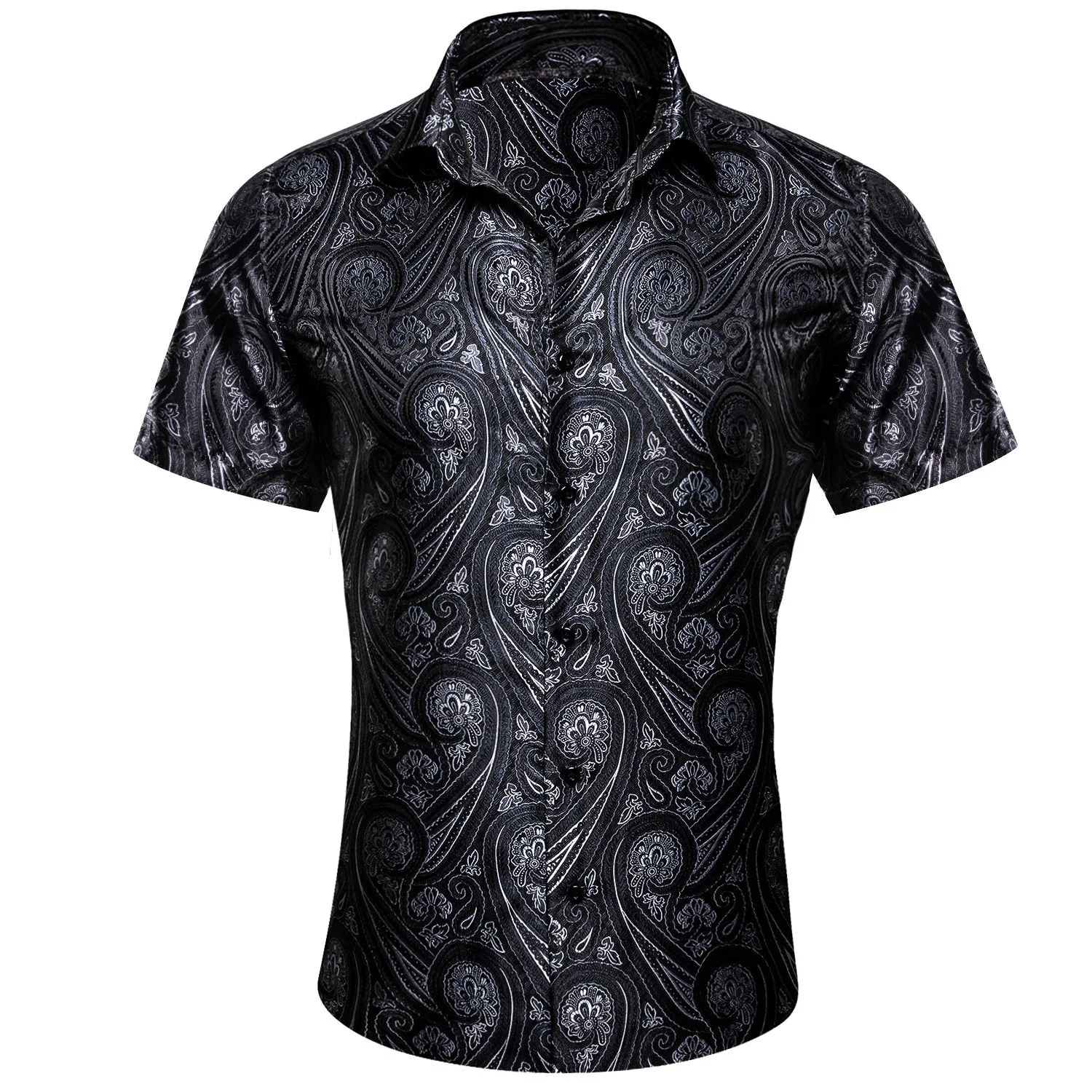 Barry. Wang Mens Western Shirt Black Grey Paisley Short Sleeve Button Down Dress Shirt sold by Barrywang product image thumbnail 2