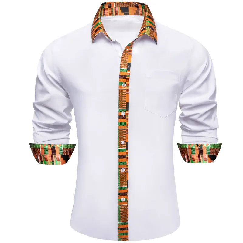 Barry.Wang White Contrast Collar Shirt Jacquard  Long Sleeve Business Casual Shirt sold by Barrywang