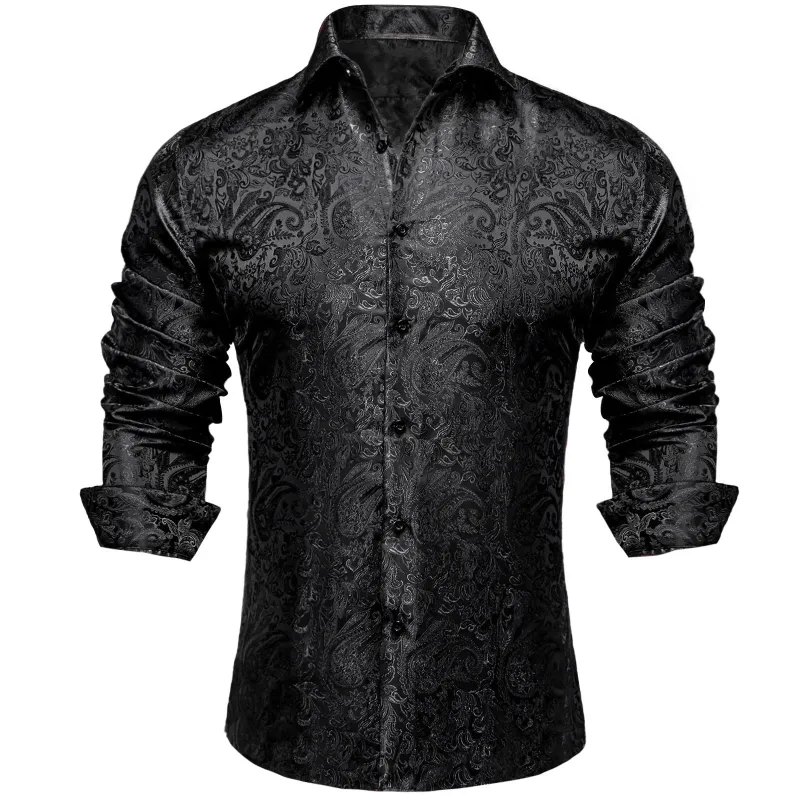 Barry. Wang Black Shirt Western Dress Paisley Wrinkle Free Button Down Shirt made by Barrywang