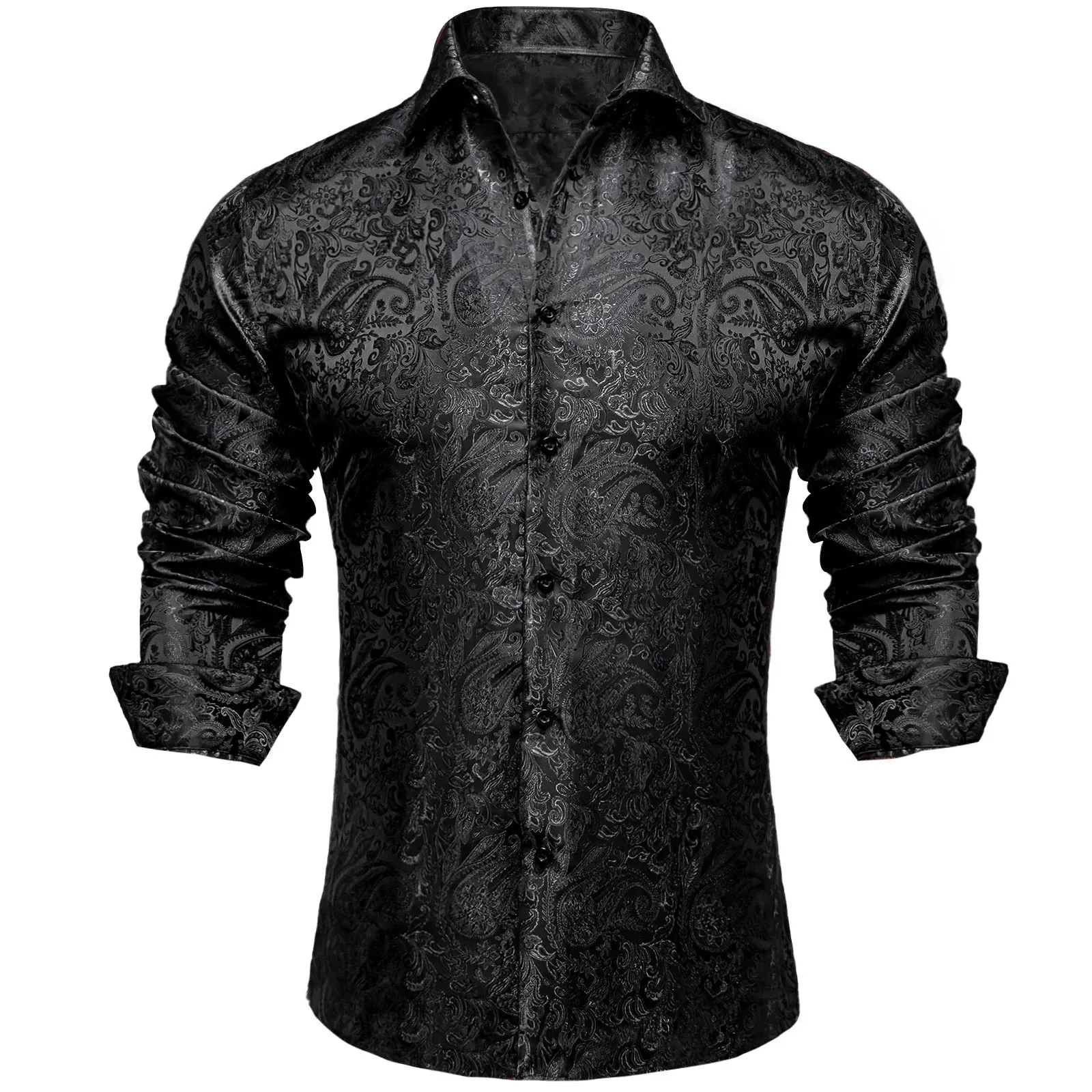 Barry. Wang Black Shirt Western Dress Paisley Wrinkle Free Button Down Shirt sold by Barrywang
