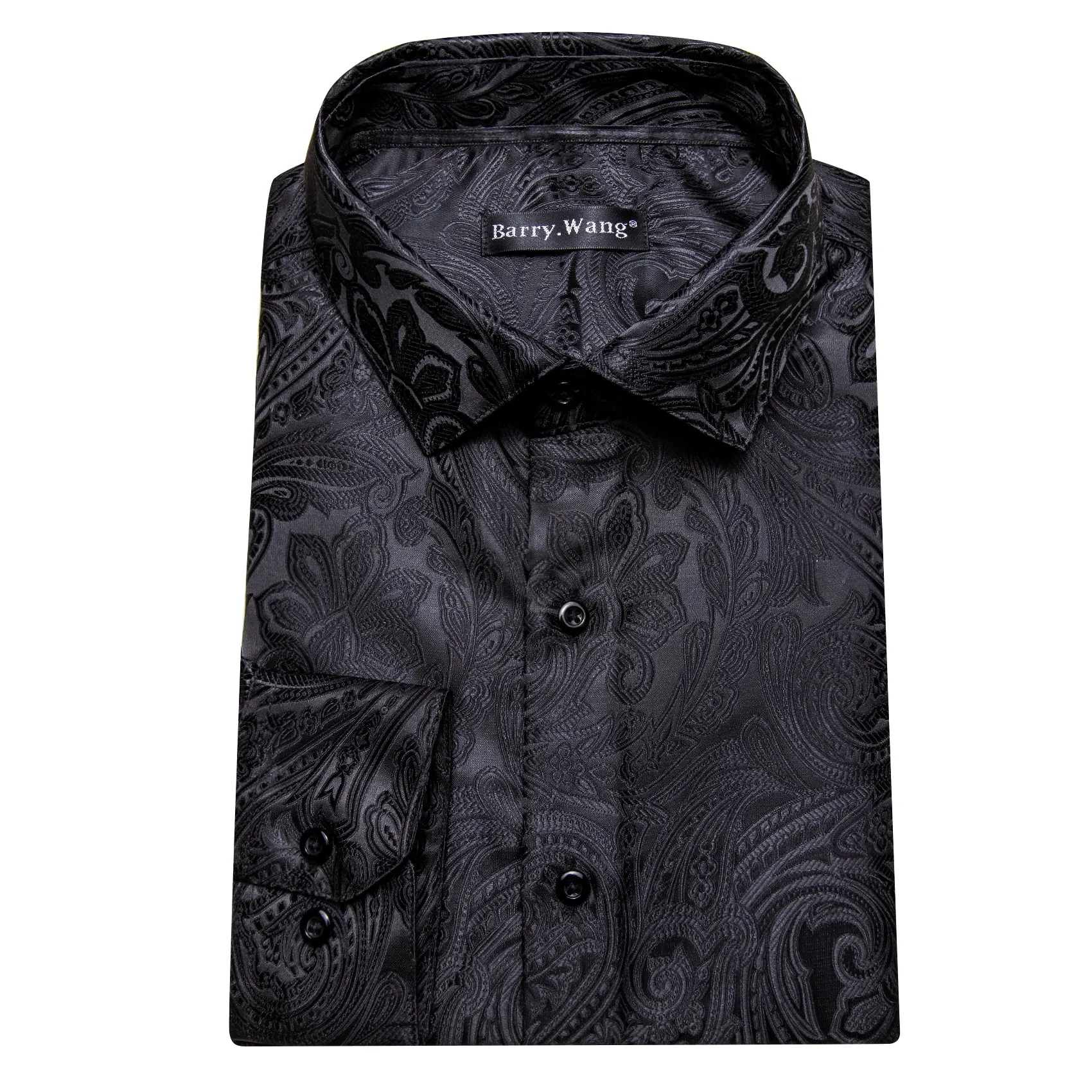 Barry. Wang Mens Western Shirt Casual Black Paisley Jacquard Long Sleeve Button Down Shirt sold by Barrywang product image thumbnail 3