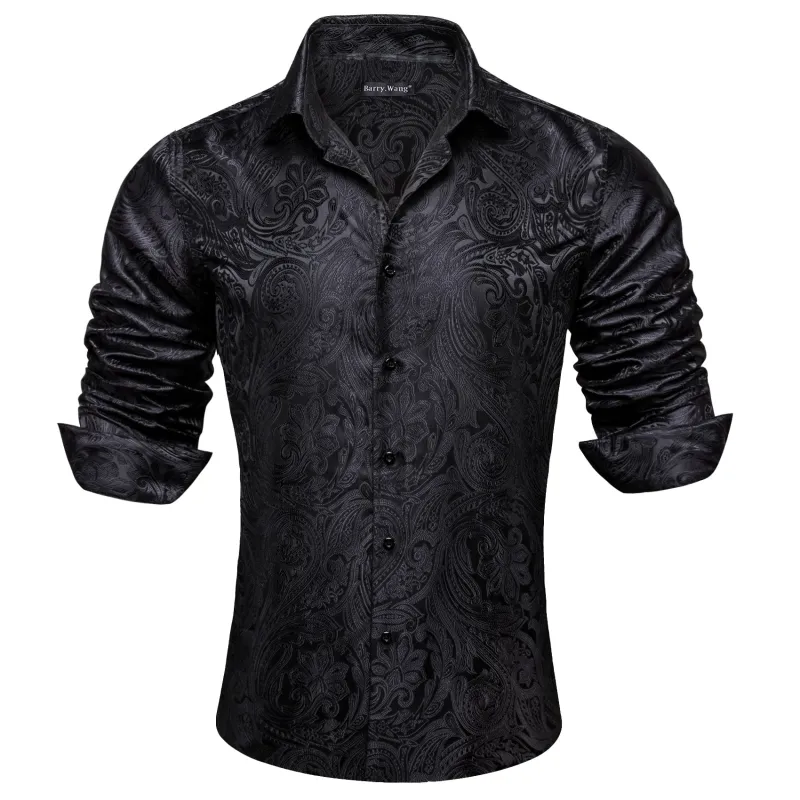 Barry. Wang Mens Western Shirt Casual Black Paisley Jacquard Long Sleeve Button Down Shirt sold by Barrywang