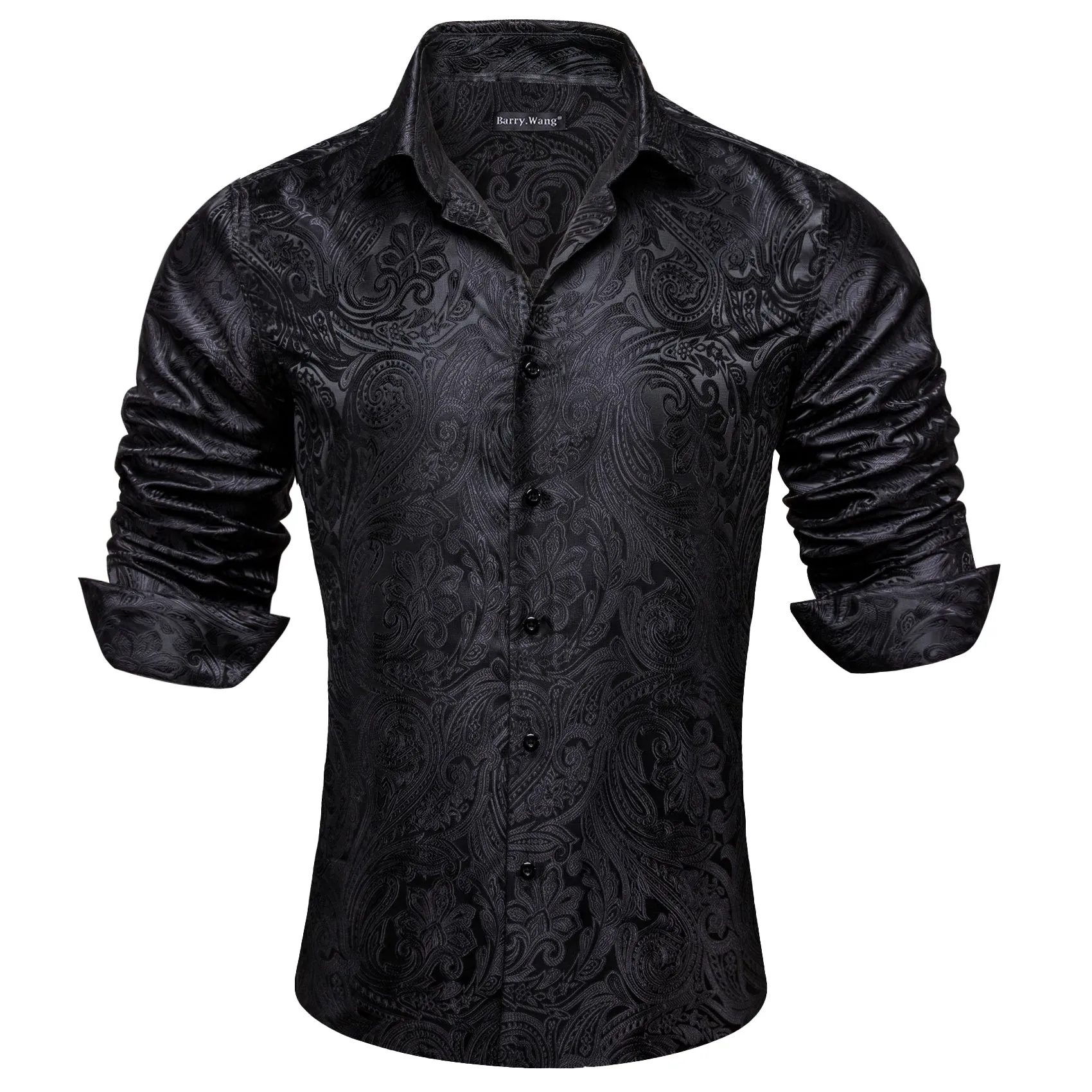 Barry. Wang Mens Western Shirt Casual Black Paisley Jacquard Long Sleeve Button Down Shirt sold by Barrywang