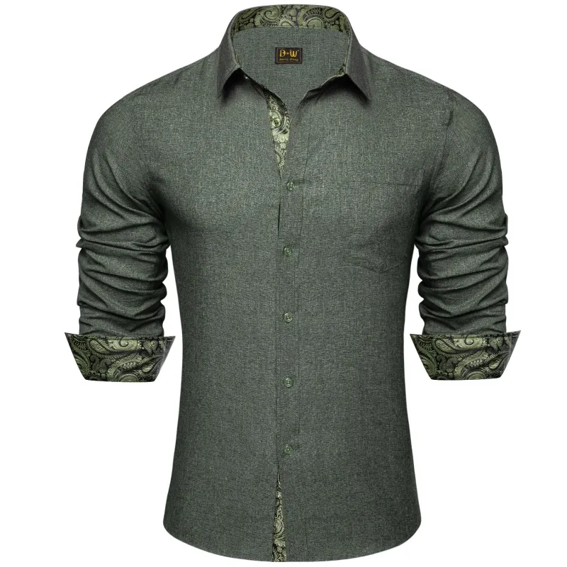 Barry. Wang Olive Contrast Shirt Contrast Collar Wrinkle Free Button Up Shirt made by Barrywang
