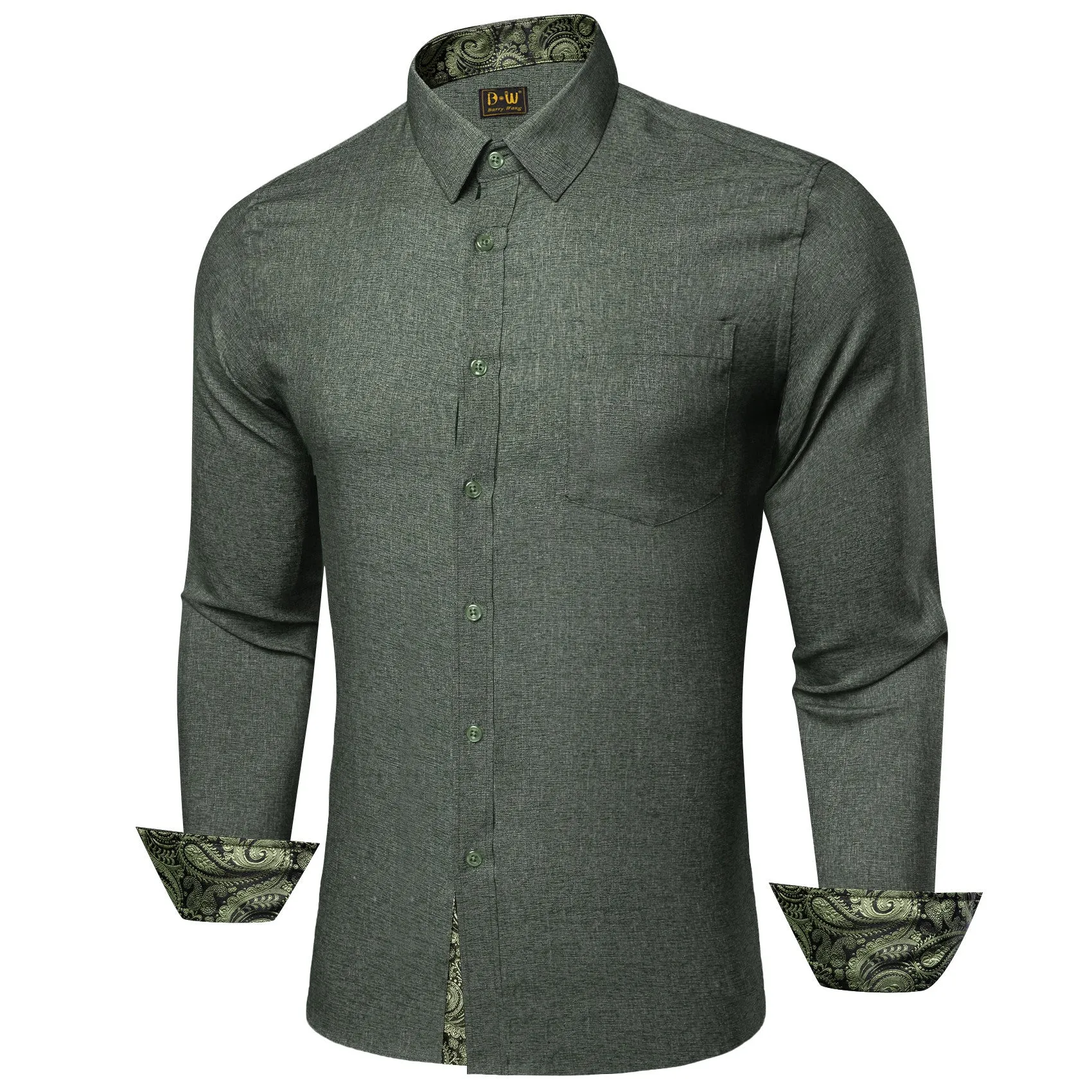 Barry. Wang Olive Contrast Shirt Contrast Collar Wrinkle Free Button Up Shirt sold by Barrywang product image thumbnail 2