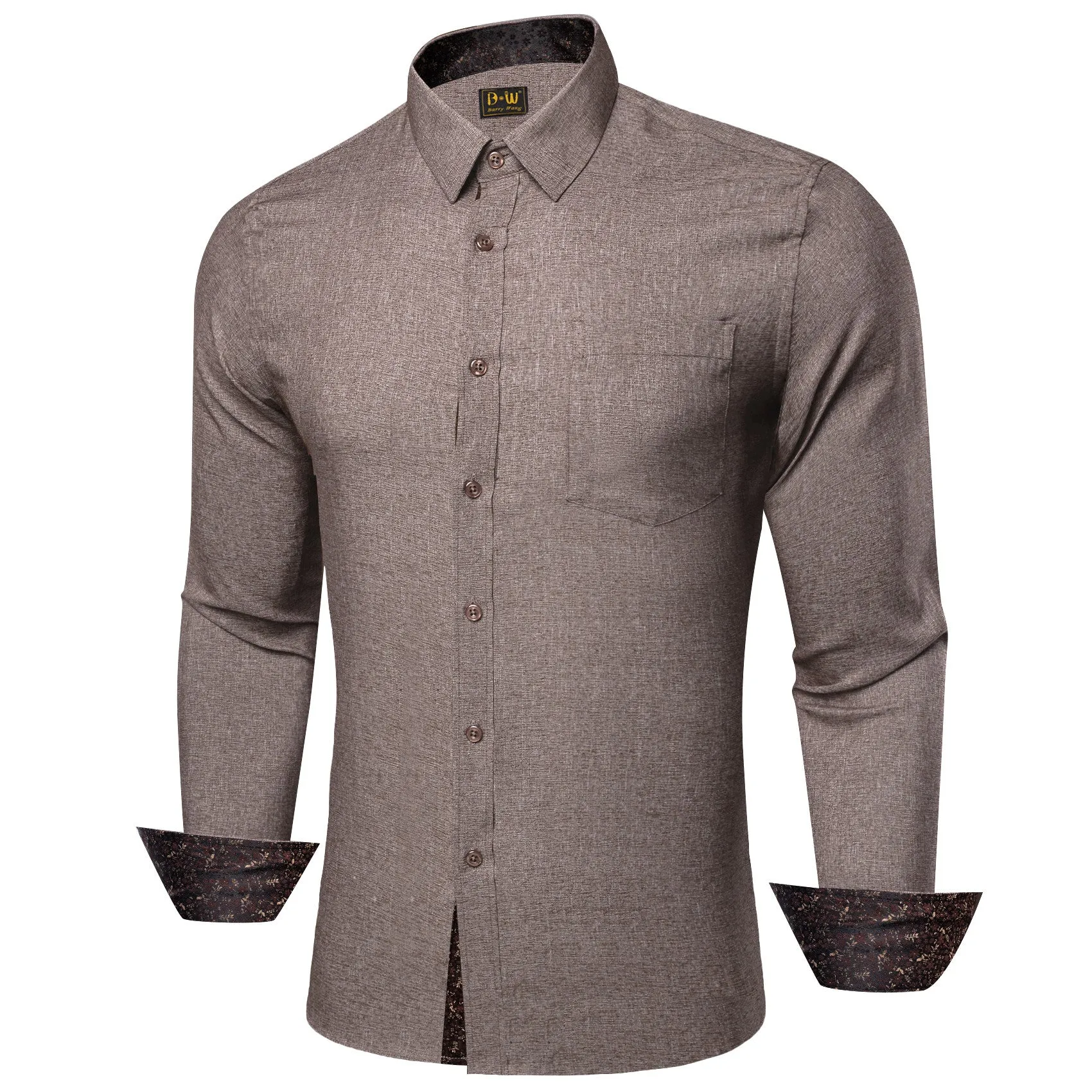 Barry. Wang Brown Contrast Shirt Mens Silk Long Sleeve Business Shirt sold by Barrywang product image thumbnail 2