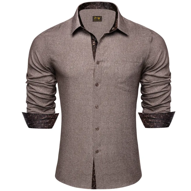 Barry. Wang Brown Contrast Shirt Mens Silk Long Sleeve Business Shirt sold by Barrywang