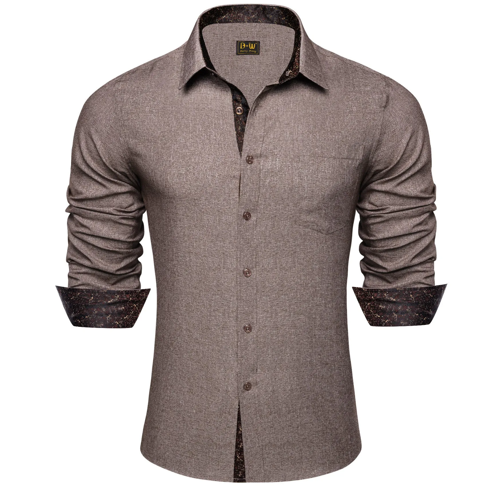 Barry. Wang Brown Contrast Shirt Mens Silk Long Sleeve Business Shirt sold by Barrywang