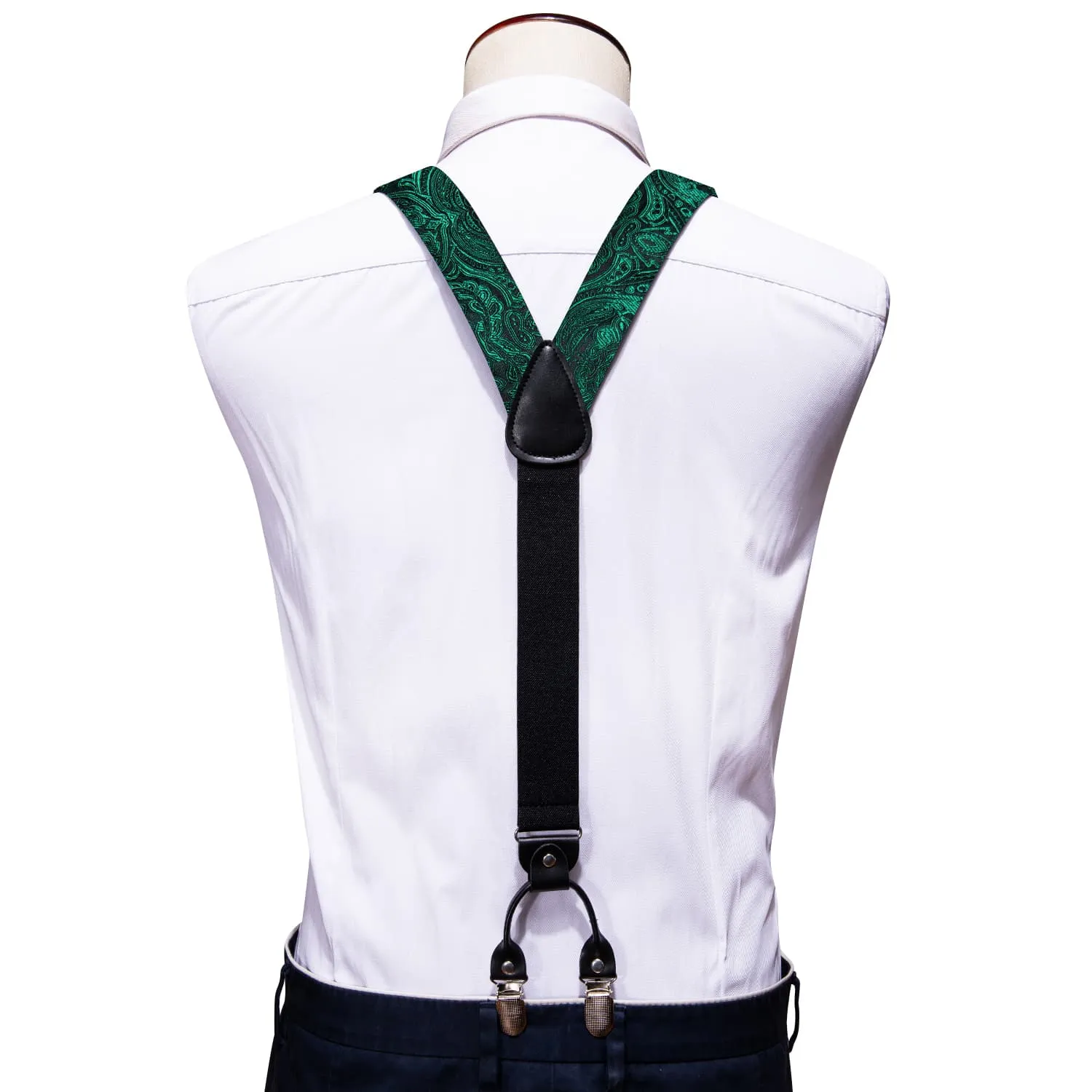 Barry. Wang Green Floral Tie Y Back Adjustable Suspenders Tie Set sold by Barrywang product image thumbnail 3