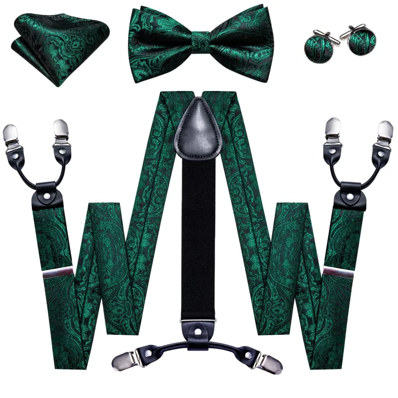Barry. Wang Green Floral Tie Y Back Adjustable Suspenders Tie Set made by Barrywang