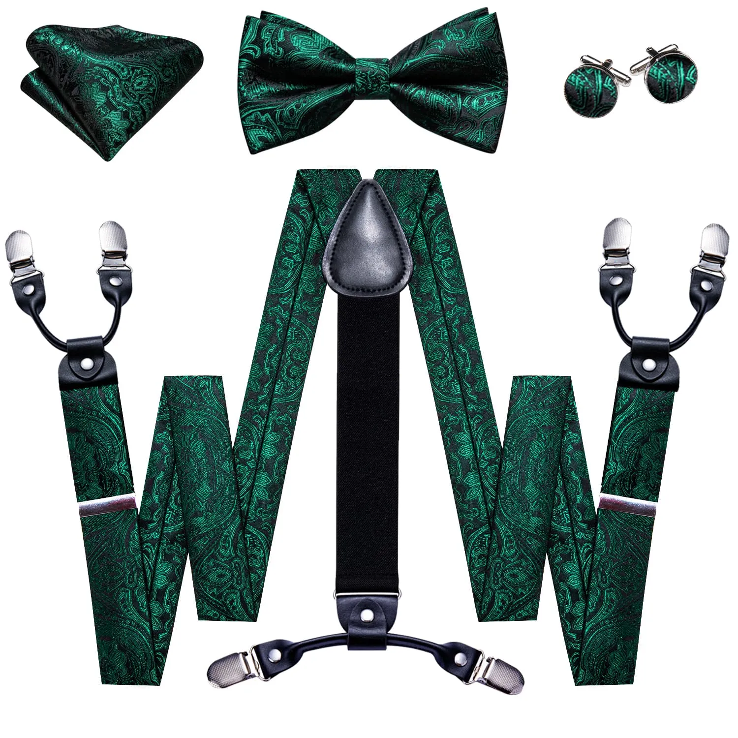 Barry. Wang Green Floral Tie Y Back Adjustable Suspenders Tie Set sold by Barrywang