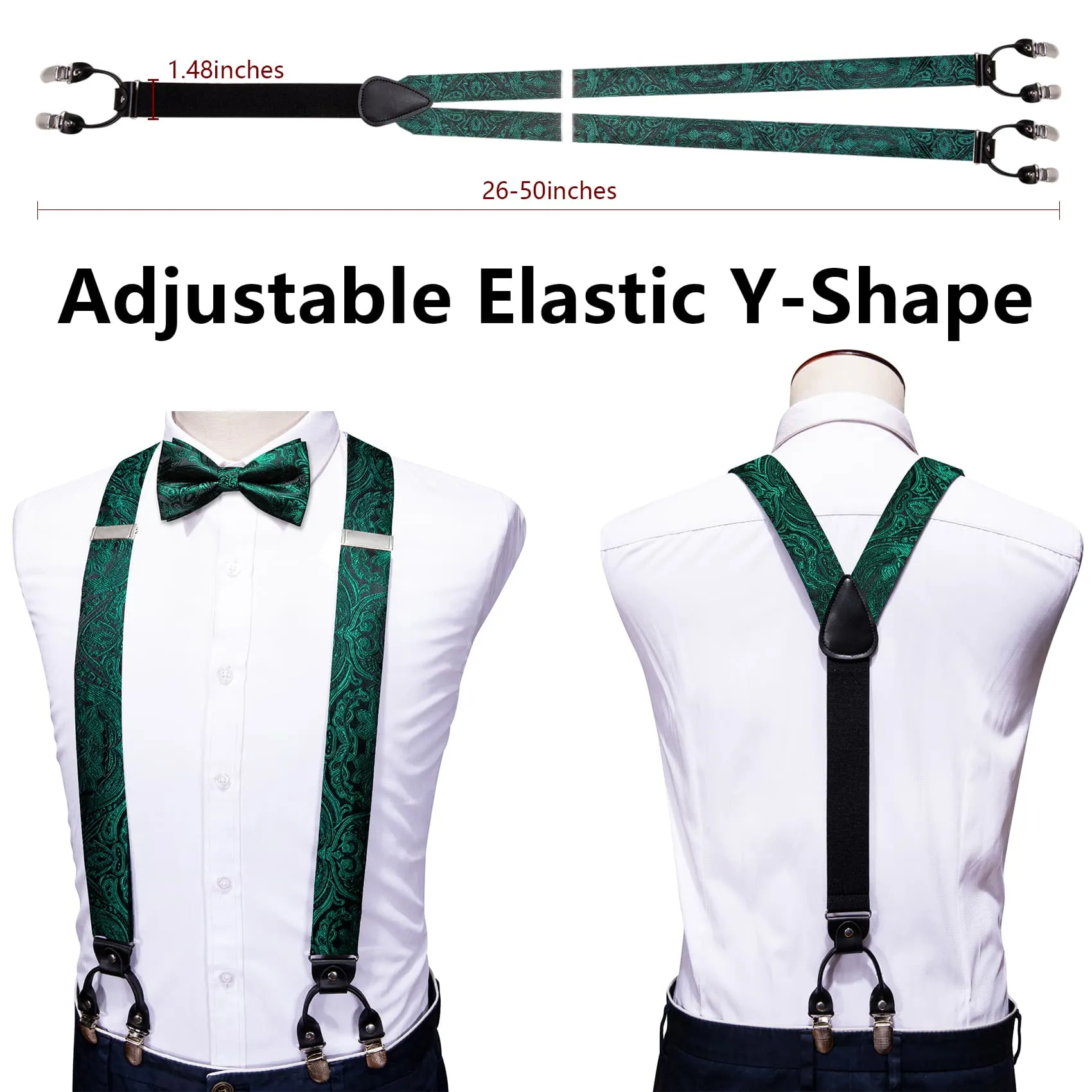 Barry. Wang Green Floral Tie Y Back Adjustable Suspenders Tie Set sold by Barrywang product image thumbnail 4