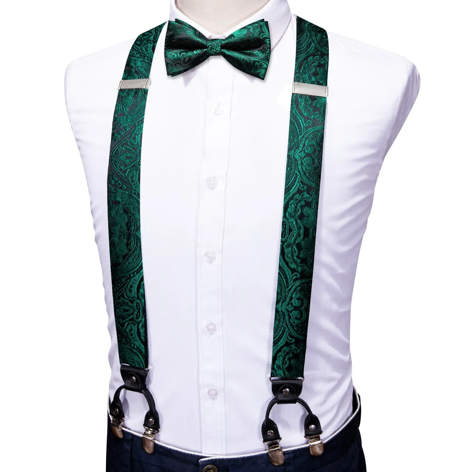 Barry. Wang Green Floral Tie Y Back Adjustable Suspenders Tie Set sold by Barrywang product image thumbnail 2