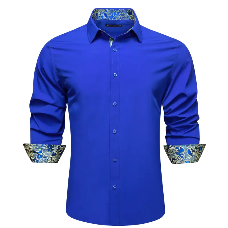 Barry.wang Formal Cobalt Blue Yellow Splicing Men's Business Shirt sold by Barrywang