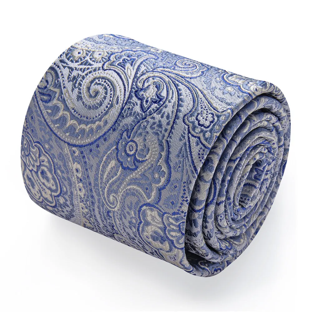 Barry. Wang Sky Blue Paisley Necktie Silk Tie Pocket Square Cufflinks Set sold by Barrywang product image thumbnail 4