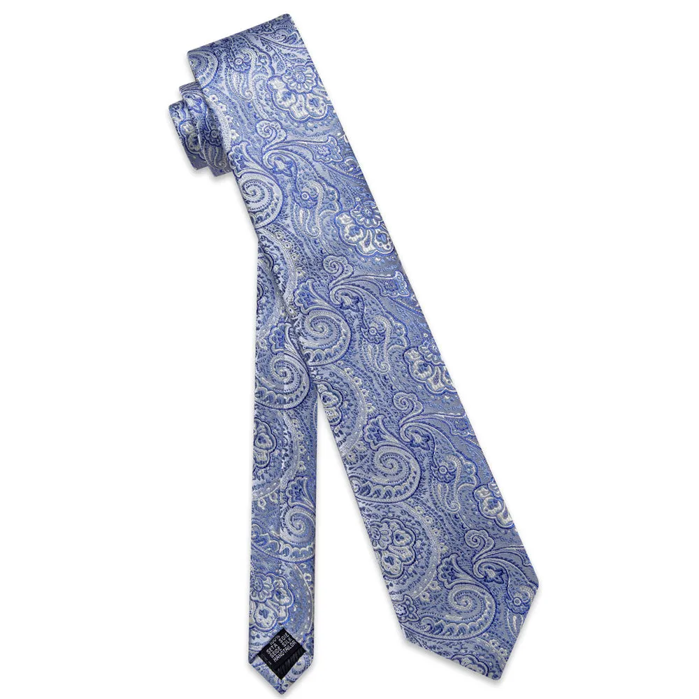 Barry. Wang Sky Blue Paisley Necktie Silk Tie Pocket Square Cufflinks Set sold by Barrywang product image thumbnail 2
